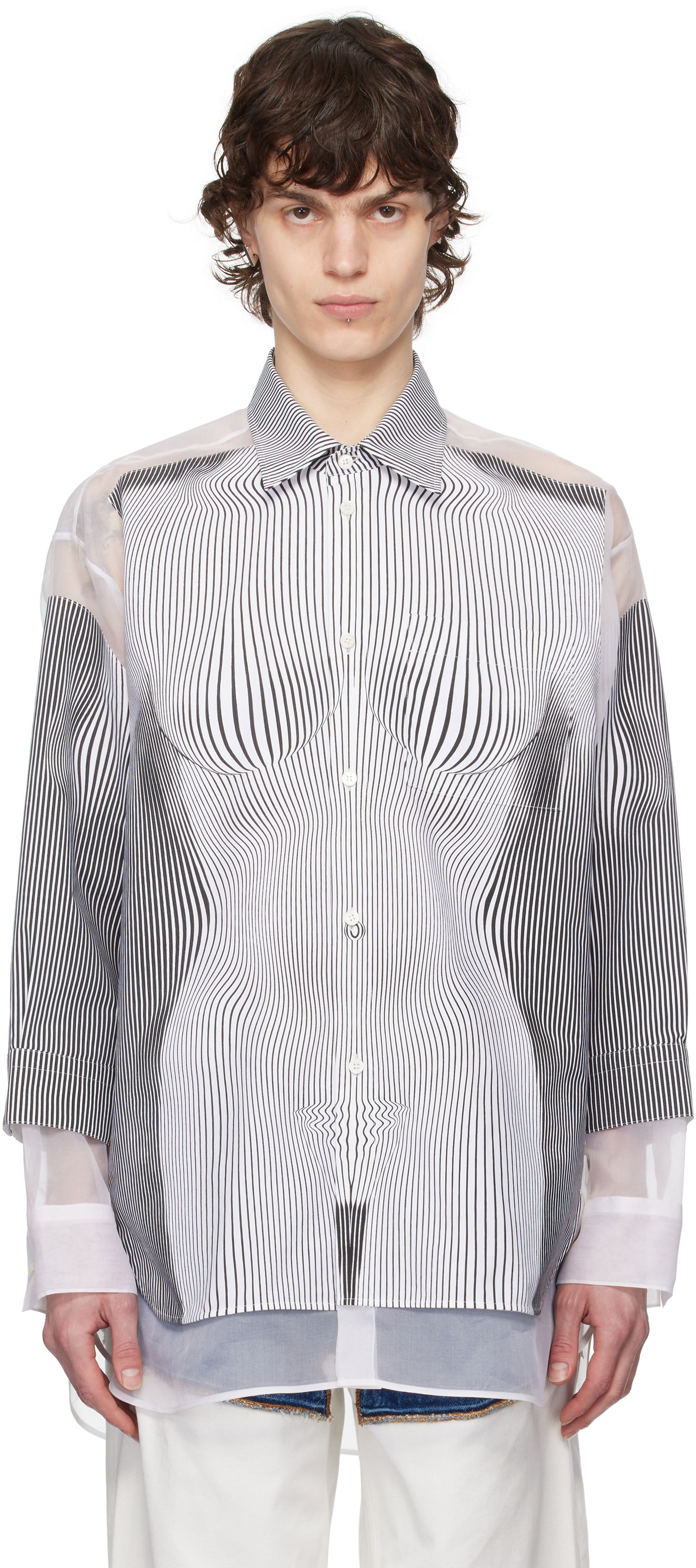 Skjorta Jean Paul Gaultier Jean Paul Gaultier Pinstripe Body Morphing Shirt Vit | 25/33-F-CH080I-C566-0001, 0
