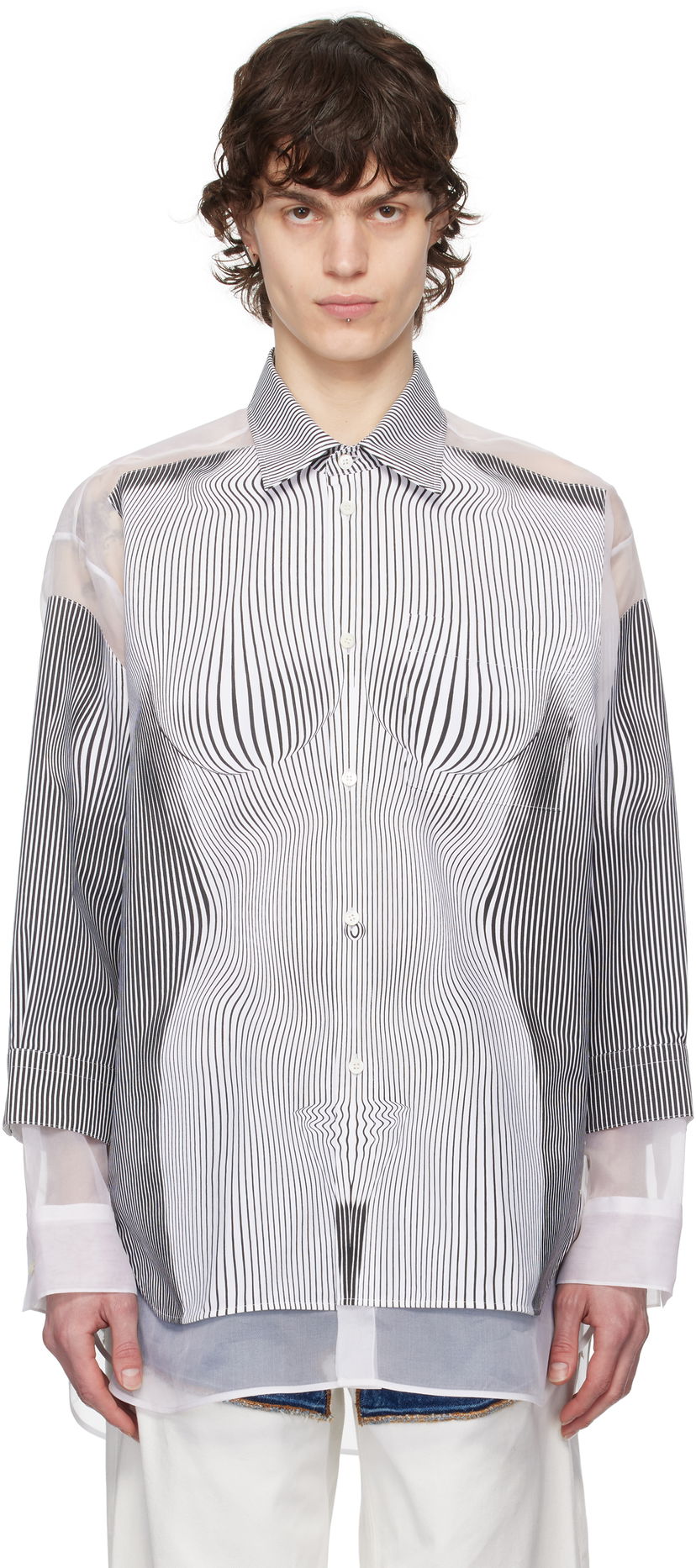 Skjorta Jean Paul Gaultier Jean Paul Gaultier Pinstripe Body Morphing Shirt Vit | 25/33-F-CH080I-C566-0001