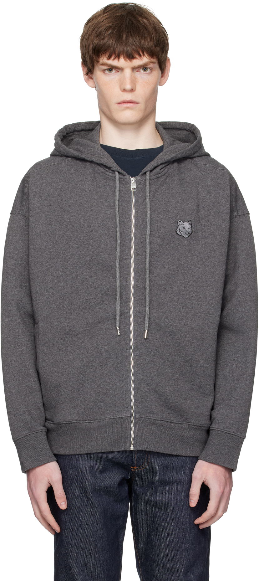 Sweatshirt MAISON KITSUNÉ Kitsuné Fox Head Patch Oversize Fullzip Hoodie Grå | PM02138KM0340