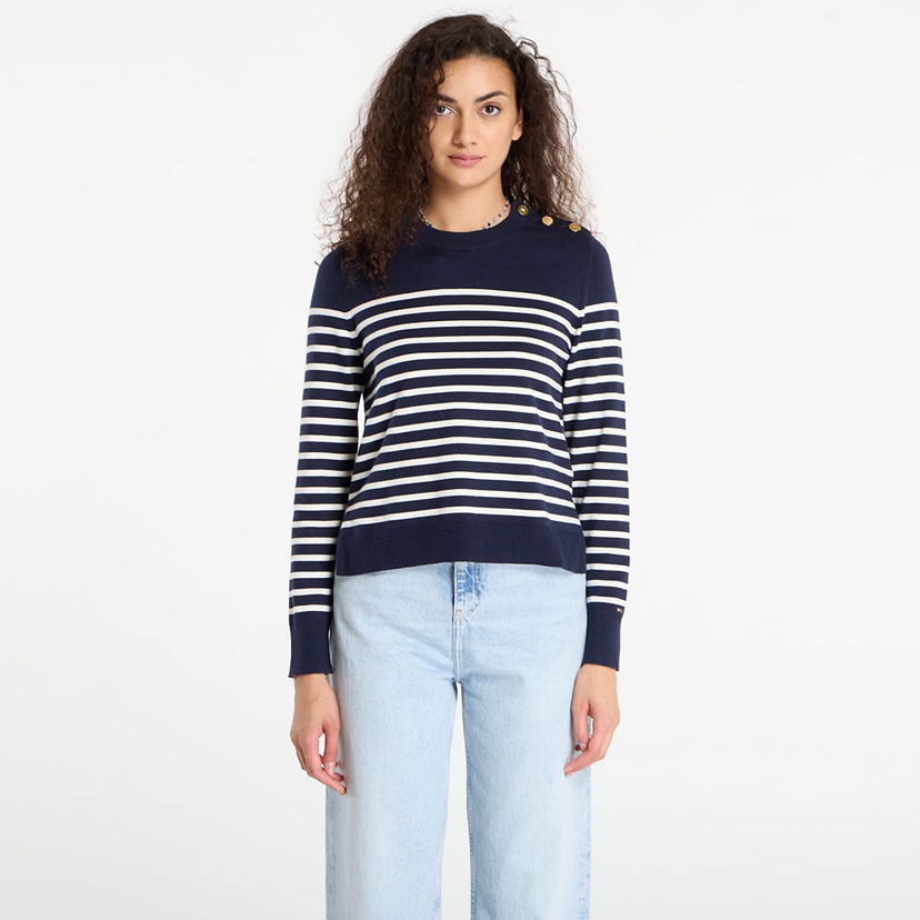 Sweater Tommy Hilfiger Tommy Hilfiger Striped Crewneck Sweater with Gold Buttons Mörkblå | WW0WW47305-0FI