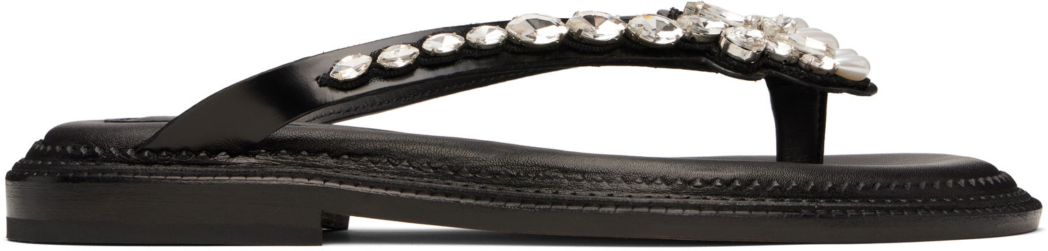 Sneakers och skor Simone Rocha Simone Rocha Embellished Flower Flip-Flops Svart | SLD54B 0740, 0