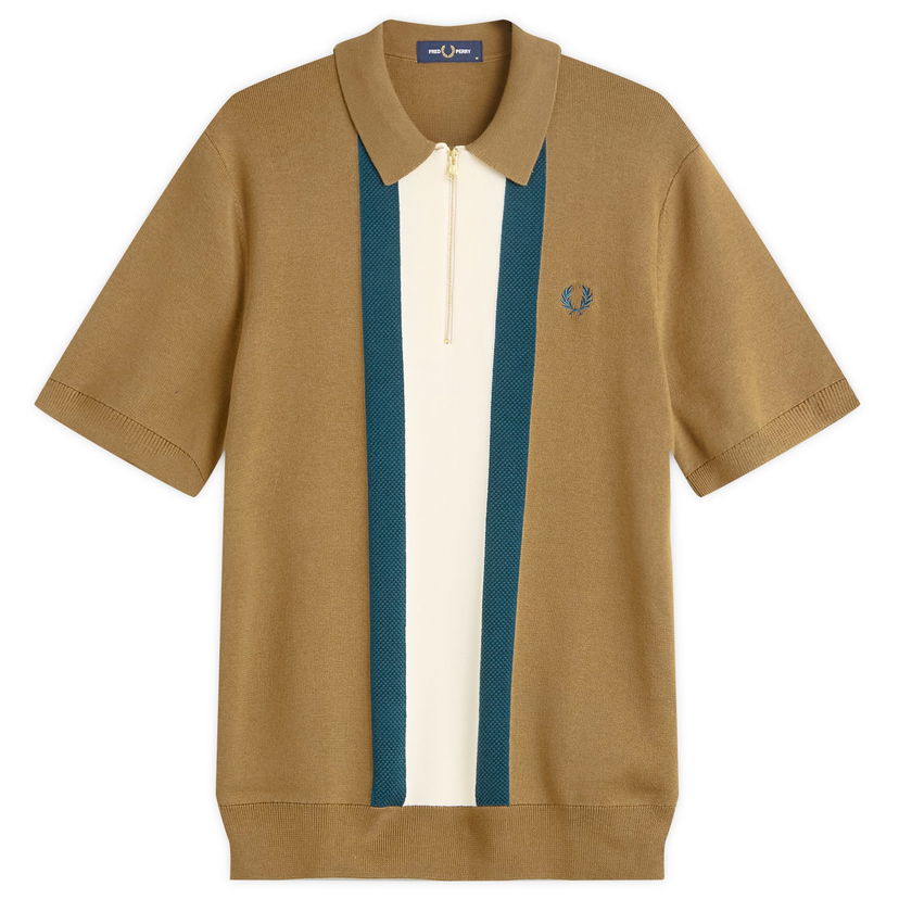 Polotröja Fred Perry Fred Perry Textured Stripe Knitted Zip Polo Shirt, Large Brun | K1342-P96