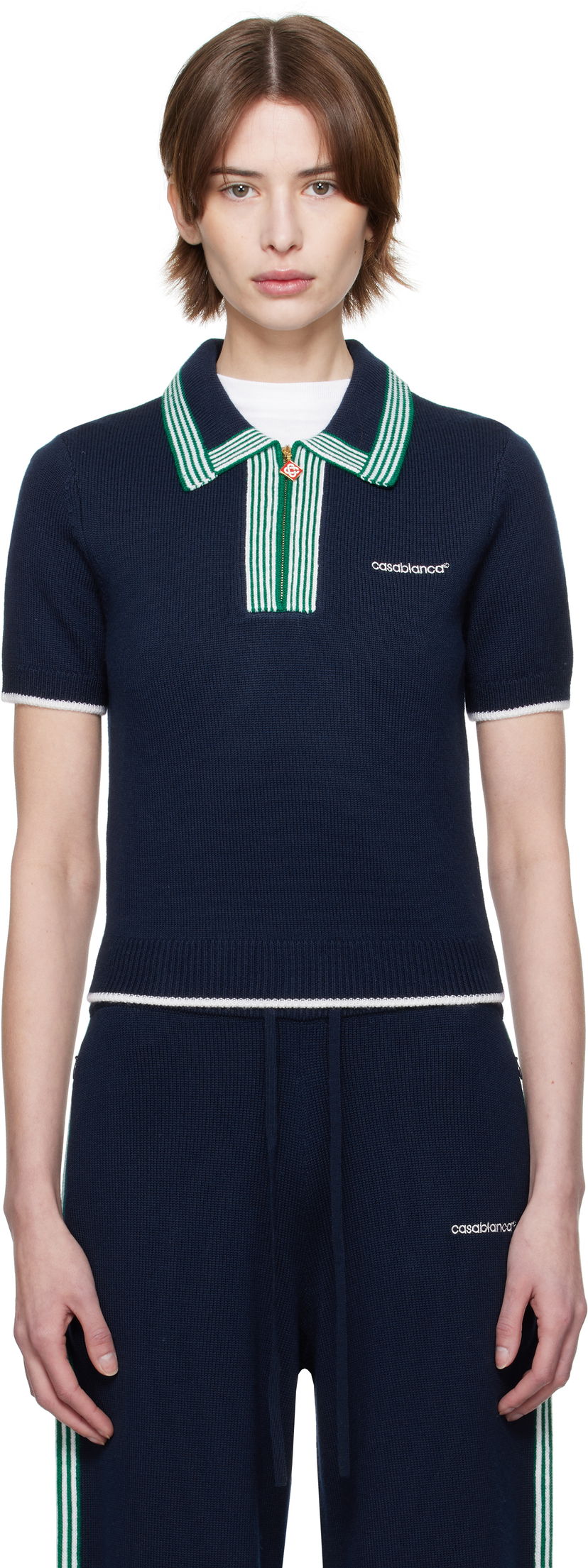 Sweater Casablanca Casablanca Knit Tennis Polo Mörkblå | WPS25-KW-856-02