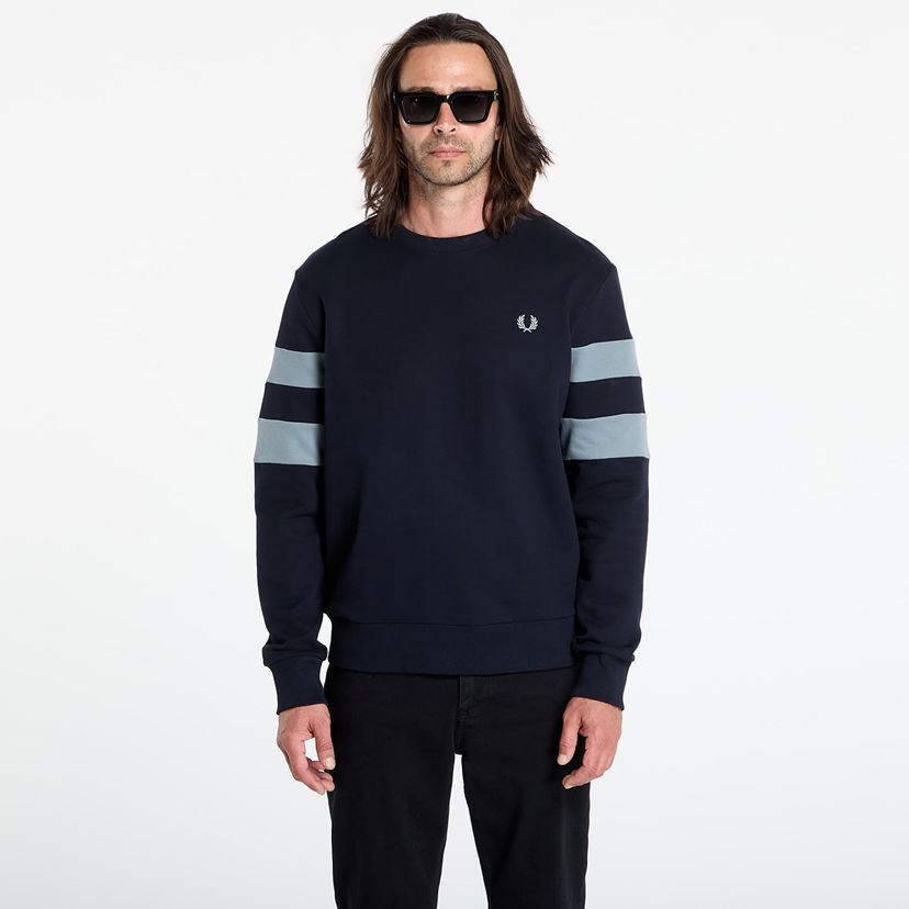 Sweatshirt Fred Perry Fred Perry Peached Tipped Sleeve Sweatshirt Mörkblå | M1731 608