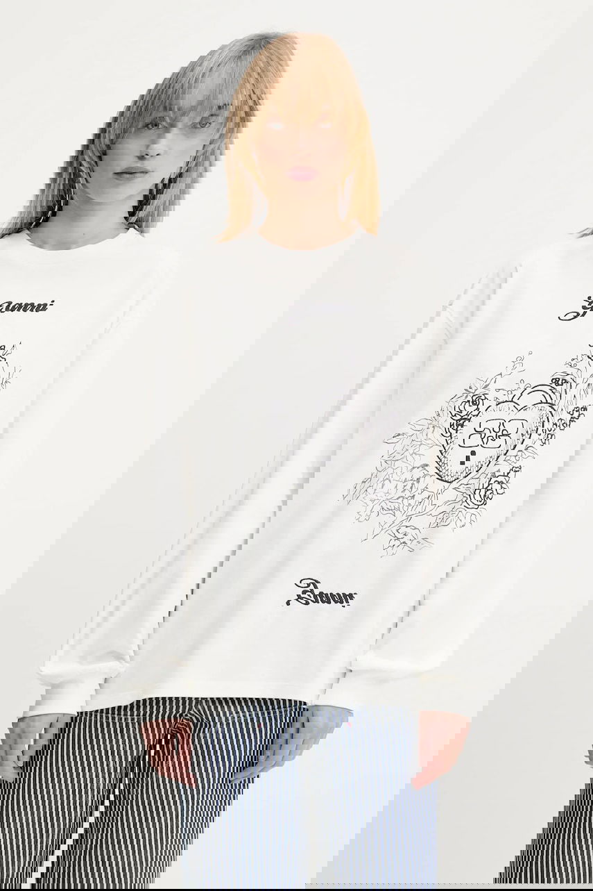 Sweatshirt GANNI GANNI Re-cut Heavy Jersey Charm Long Sleeve T-Shirt Vit | T4139, 0