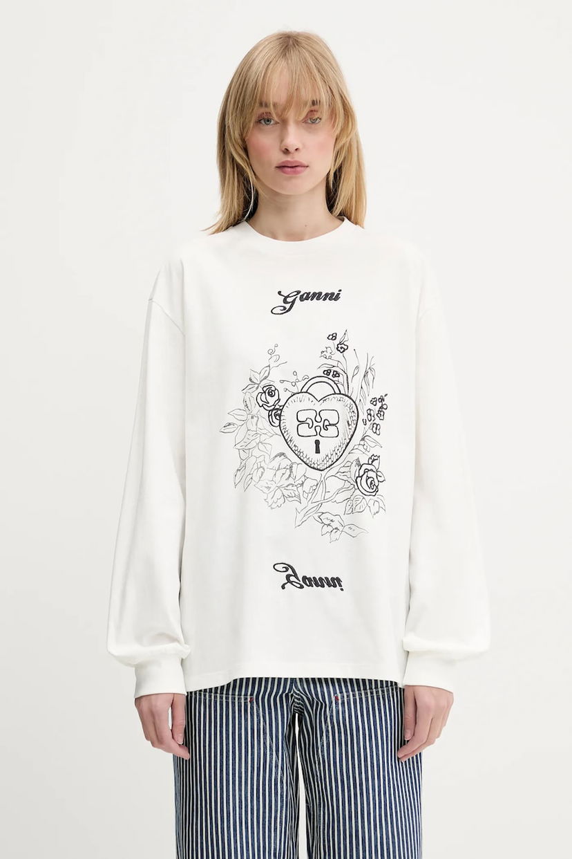 Sweatshirt GANNI GANNI Re-cut Heavy Jersey Charm Long Sleeve T-Shirt Vit | T4139