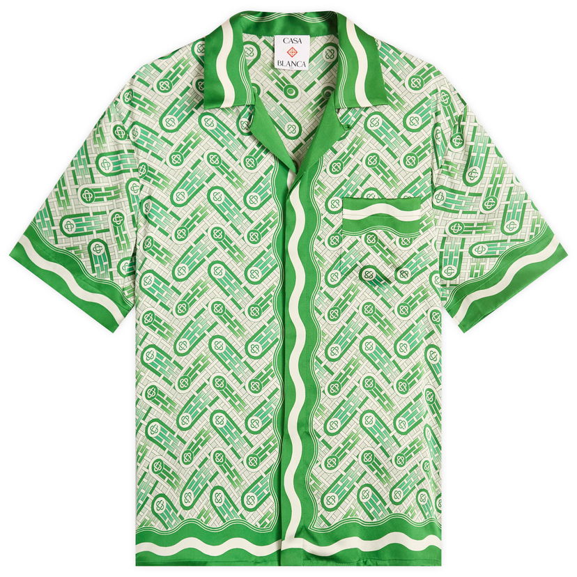 Skjorta Casablanca Casablanca Cuban Collar Short Sleeve Silk Shirt, Size Large Grön | MPF25-SH-003-10