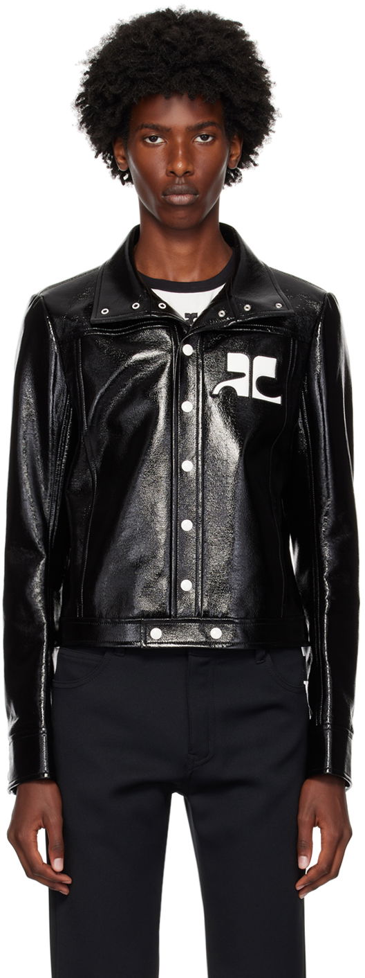 Jacka Courrèges Vinyl Cropped Jacket Svart | PERCBL017VY0014