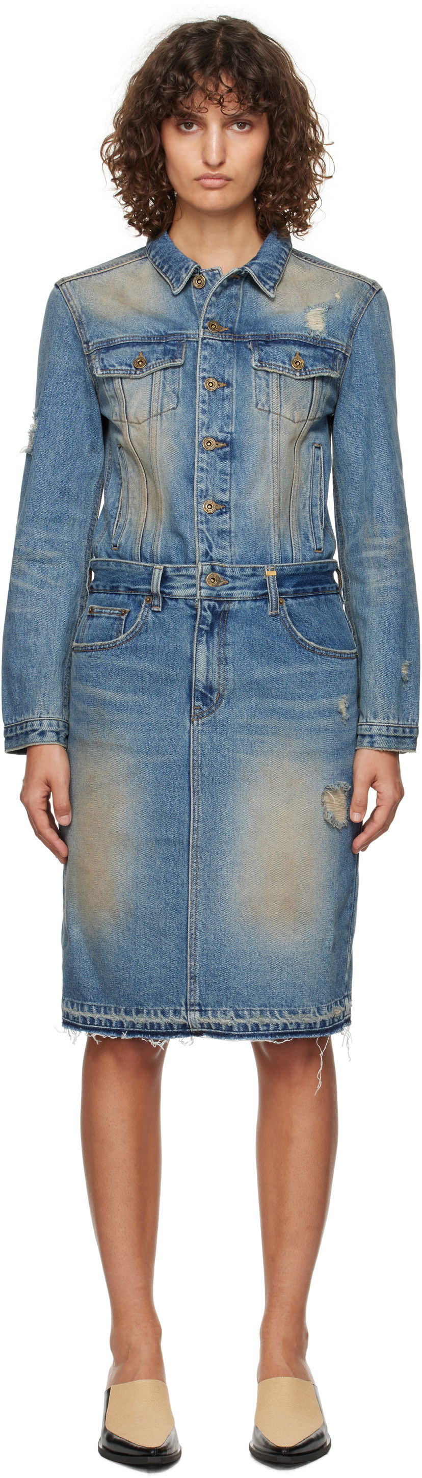 Klä We11done We11done Washed Denim Midi Dress Blå | WD-DO3-24-304-W-BL