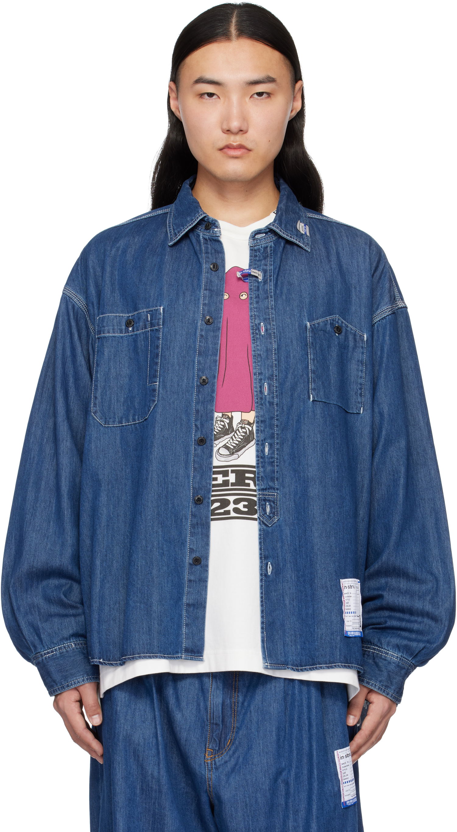 Skjorta Maison MIHARA YASUHIRO Maison MIHARA YASUHIRO Cotton Tencel Long-Sleeve Denim Shirt Blå | I12SH002, 0