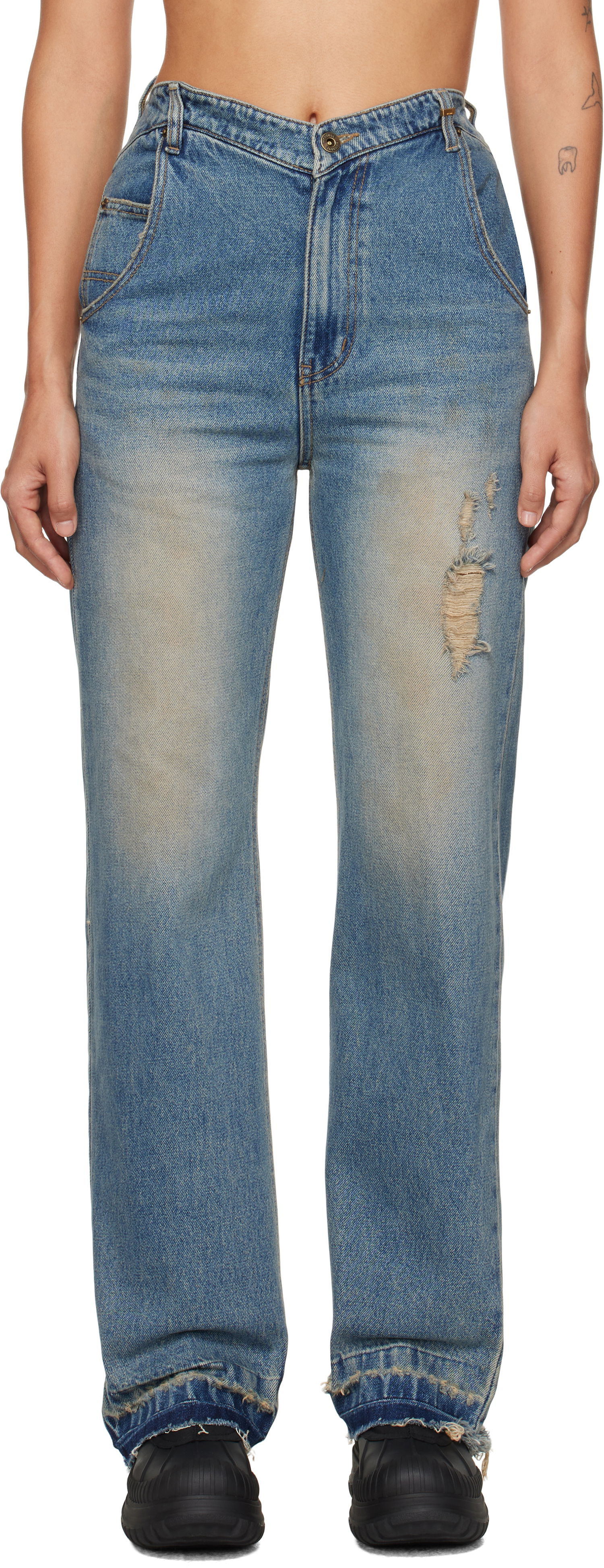 Jeans We11done We11done Distressed High-Waisted Jeans Blå | WD-DP3-24-323-W-BL, 0