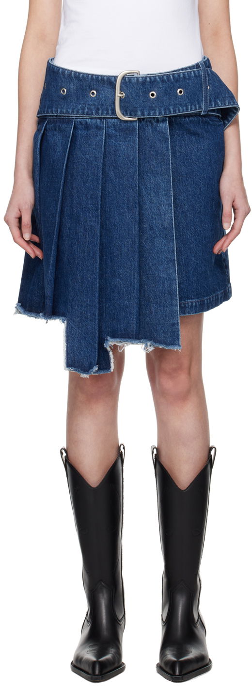 Kjol Off-White Blue Pleated Denim Miniskirt Mörkblå | OWYF030S24DEN0014646