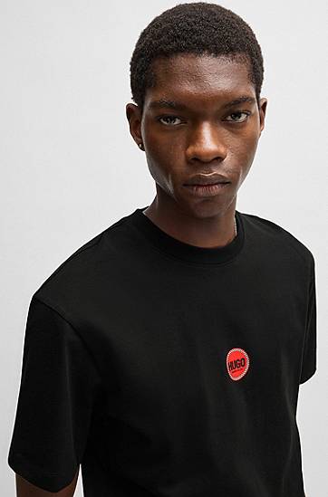 T-shirt BOSS Hugo Cotton-Jersey T-Shirt with Racing Logos Svart | 50530647, 1