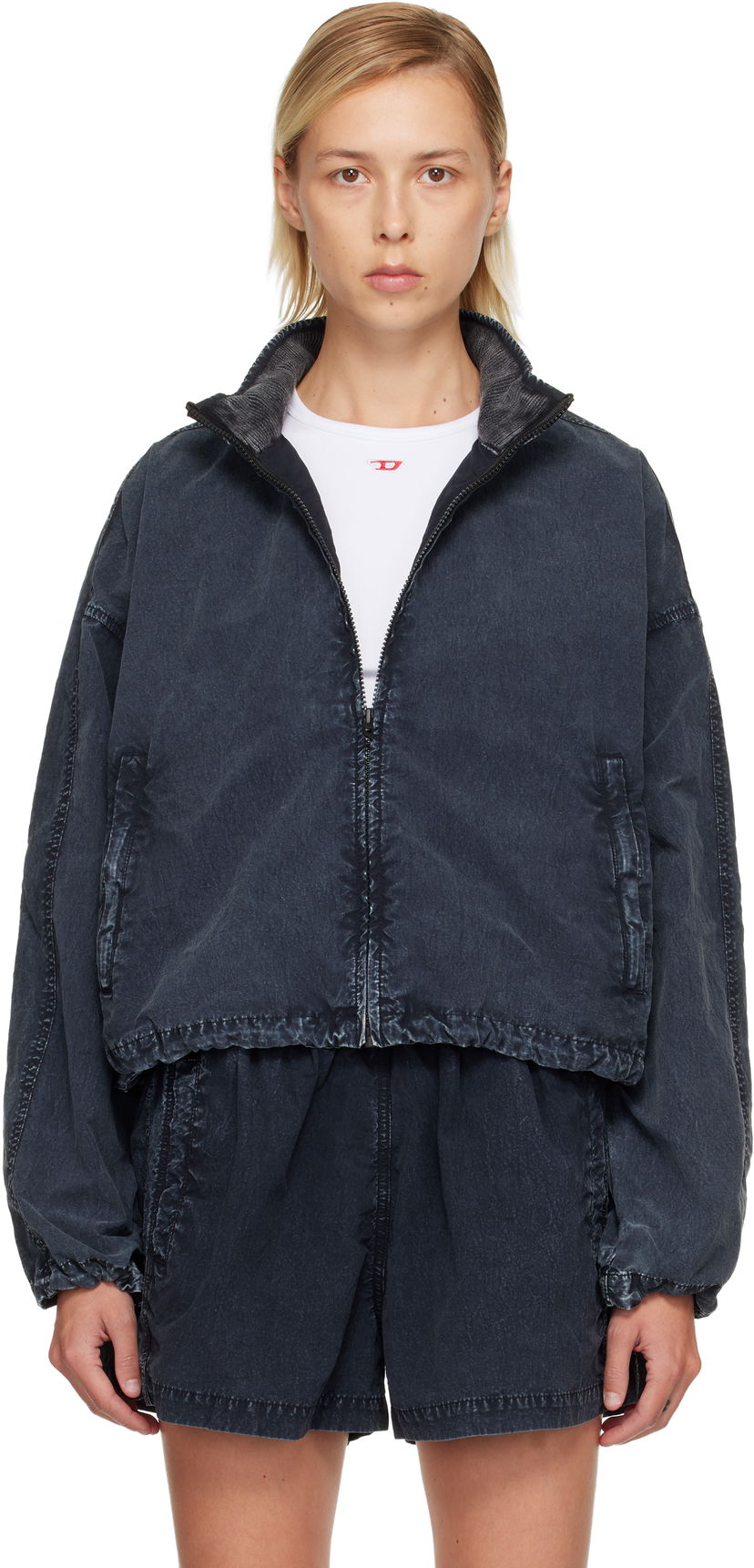 Jacka Diesel G-Leam-R1 Cropped Washed Jacket Svart | A18573 0PLBH