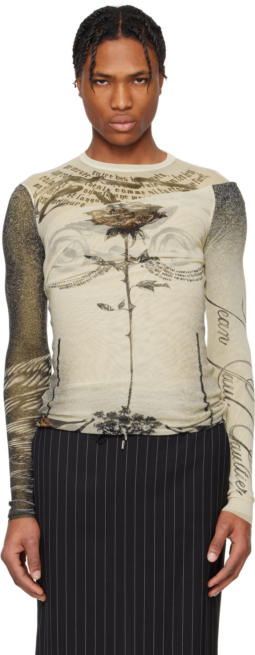 T-shirt Jean Paul Gaultier Jean Paul Gaultier 'The Tattoo Rose and Bird' T-Shirt Beige | 25/34-F-TO269-T583-030030