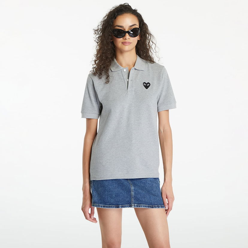 T-shirt Comme des Garçons PLAY Emblem Knit Short Sleeve Tee UNISEX Grey Grå | AX-T078 GREY