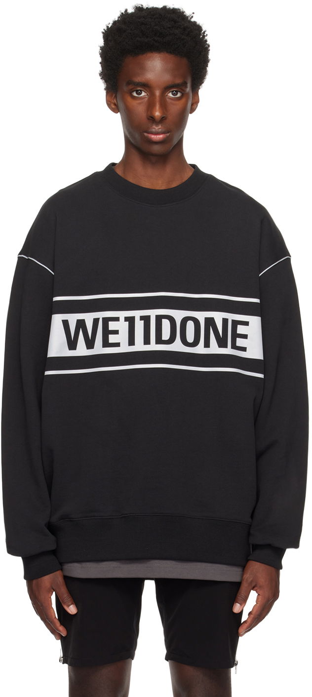 Sweatshirt We11done Men's Reflective Stripe Sweatshirt Svart | WD-SS5-19-048-BK