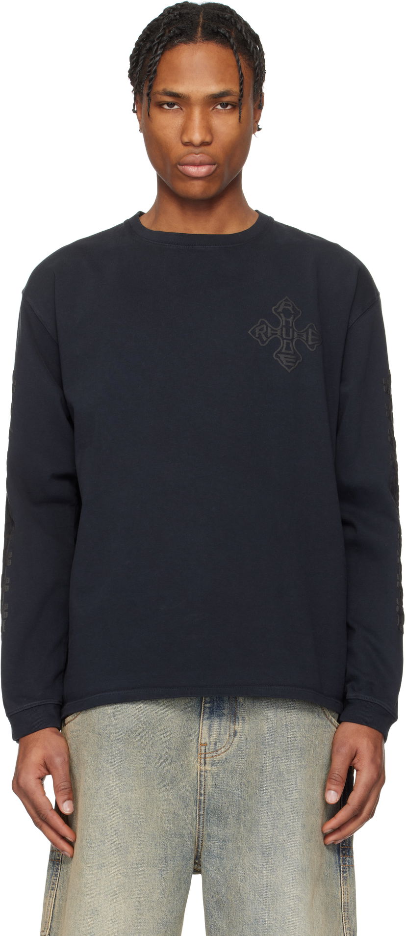 Sweatshirt Rhude Rhude Cross Long Sleeve T-Shirt Mörkblå | RHPS25TT12012