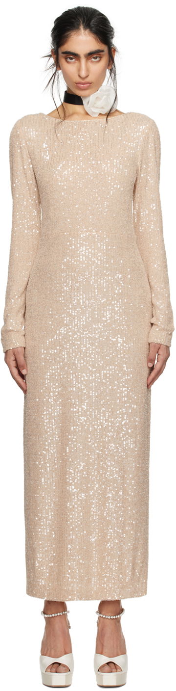 Klä Anna Sui Sequined Midi Dress Beige | 424S71