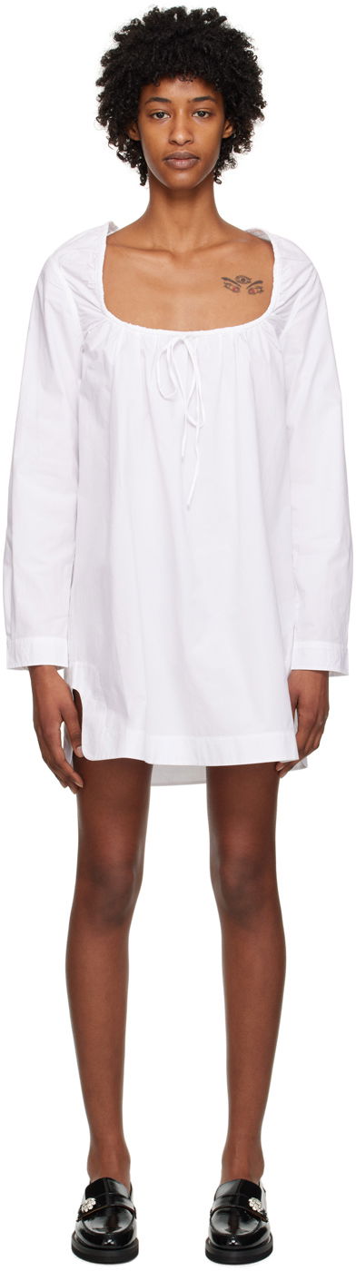 Klä GANNI GANNI Square Neck Minidress Vit | F7707