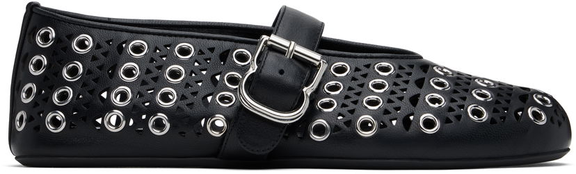 Sneakers och skor Alaïa ALAÏA Vienne Lambskin Eyelets Ballerina Flats Svart | AA3A029CK277