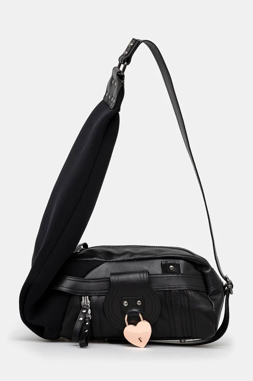 Handväska Ottolinger Ottolinger Mini Neoprene Leather Heart Lock Bag Svart | 2227210299