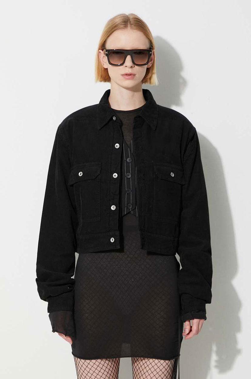 Jacka Rick Owens Black Cropped Corduroy Jacket Svart | DS02C5702.MC