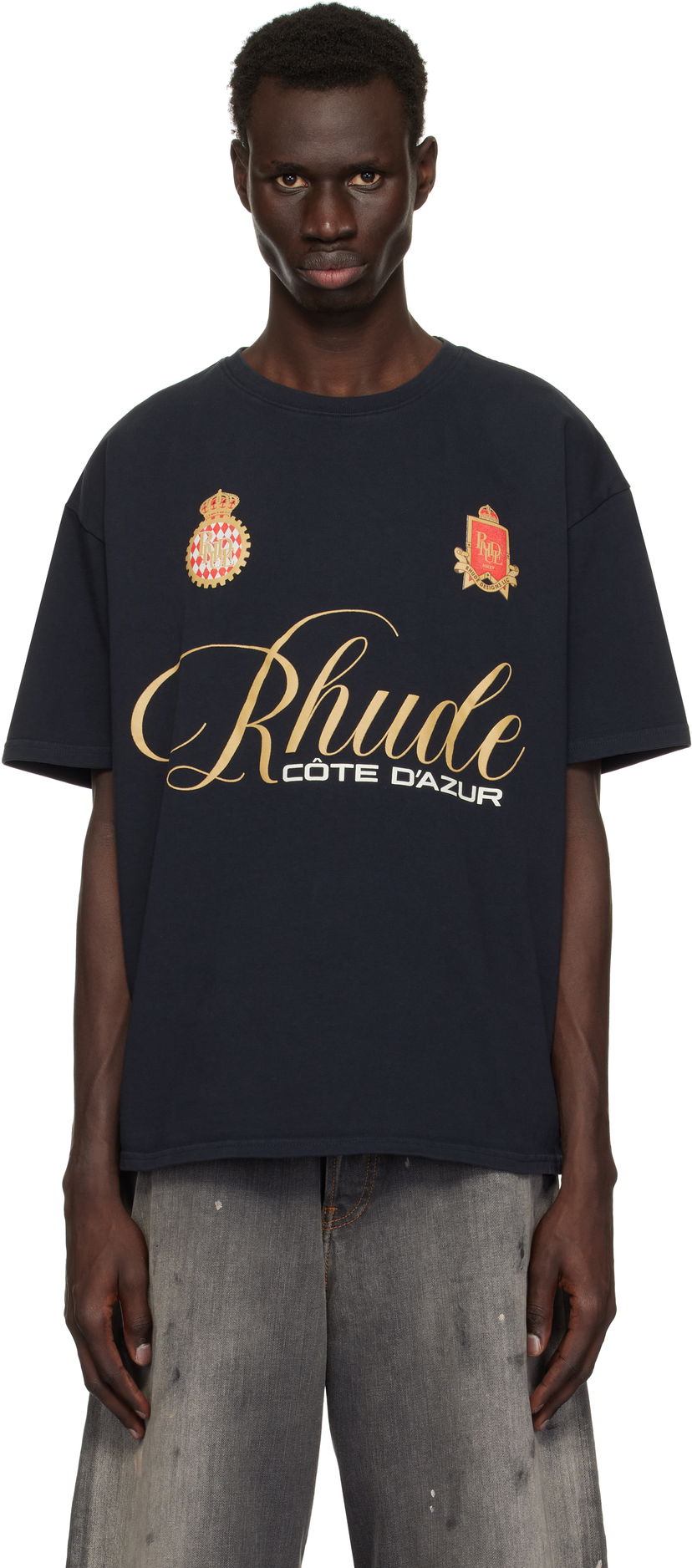 T-shirt Rhude Rhude Script Crest T-Shirt Mörkblå | RHPS25TT07012