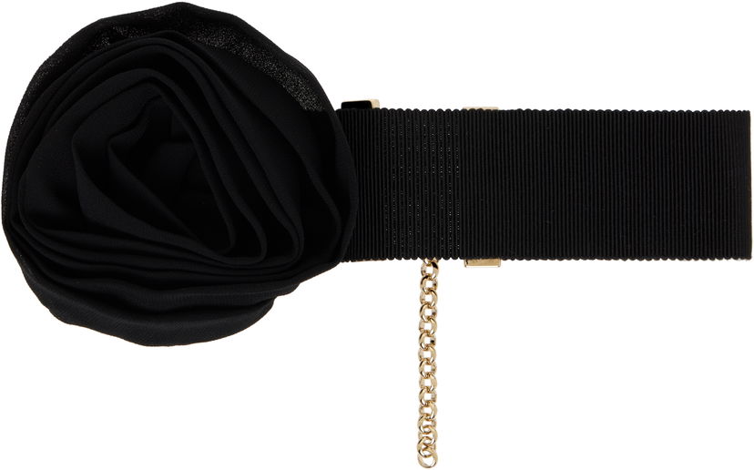 Bälten Blumarine Blumarine Grosgrain Rose Choker with Gold Chain Svart | P522W332A