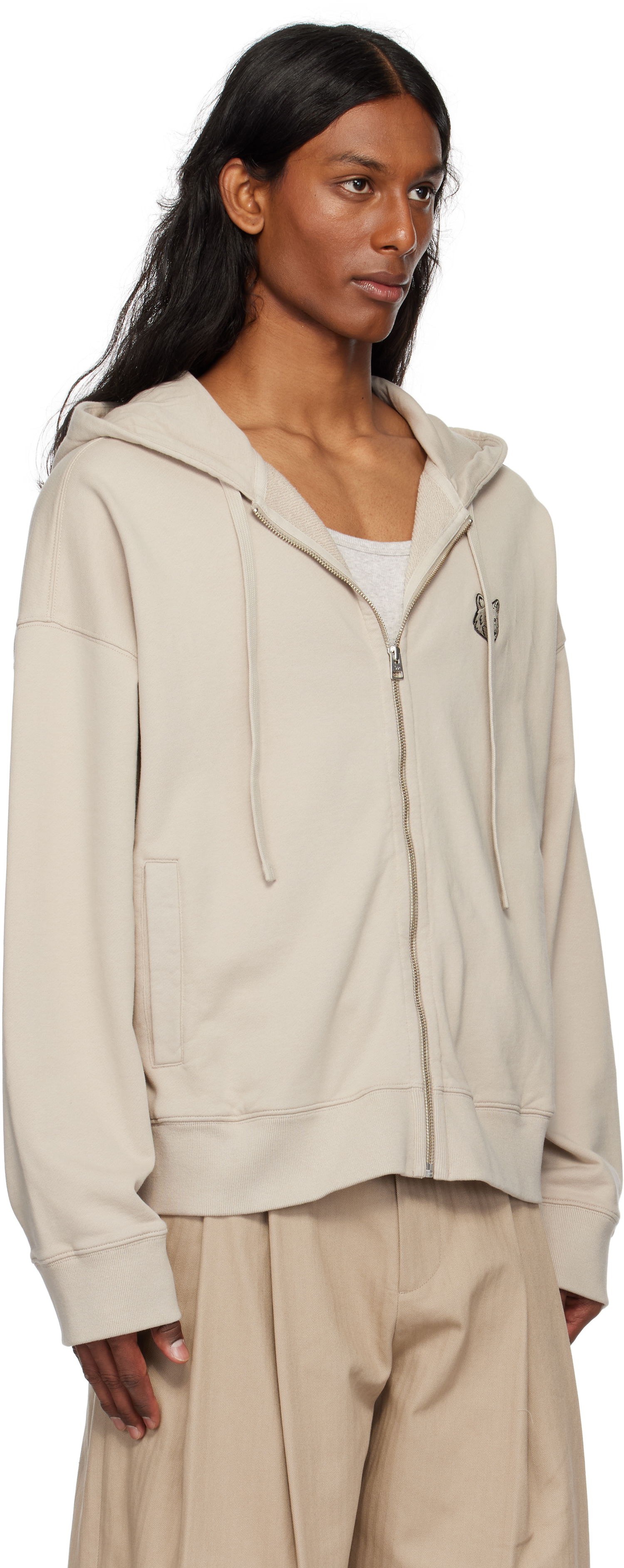 Sweatshirt MAISON KITSUNÉ Maison Kitsuné Bold Fox Head Patch Oversize Fullzip Hoodie Beige | OM02138KM0001, 1