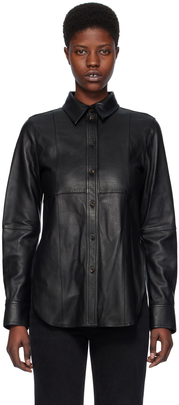 Skjorta TOTEME TOTEME Slim Leather Shirt Svart | 241-WRT1091-LE0021