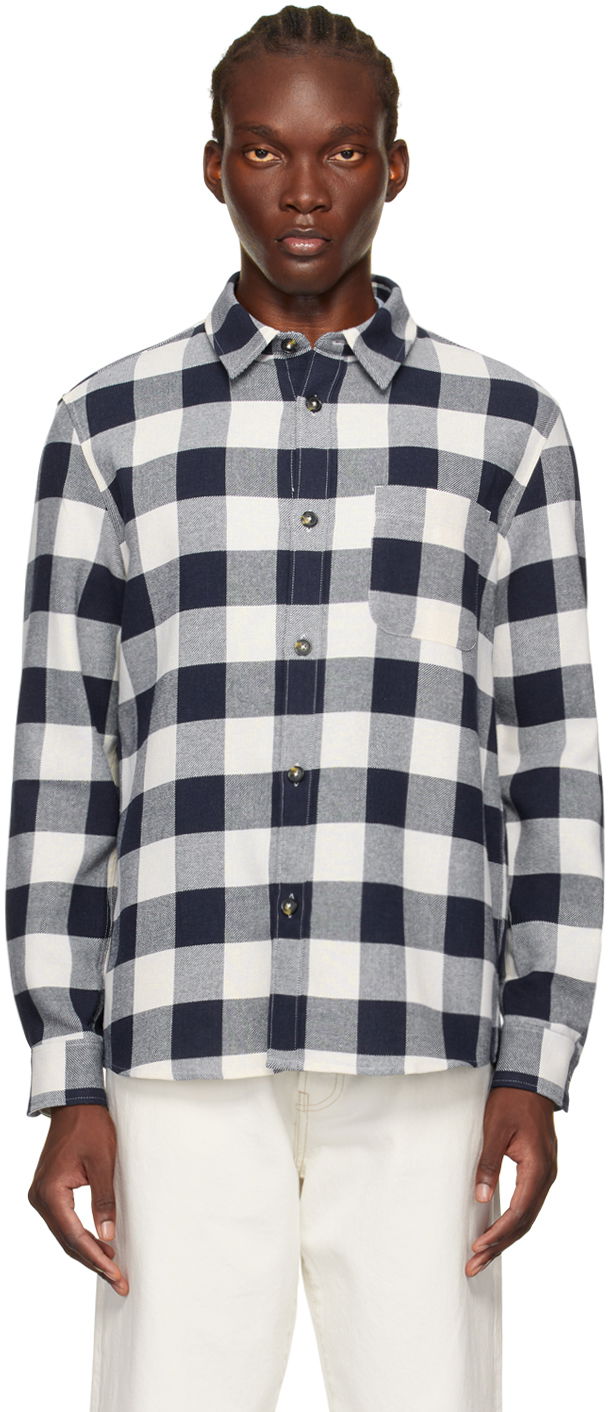 Skjorta A.P.C. Navy & White Trek Shirt Mörkblå | COGZX-H02396