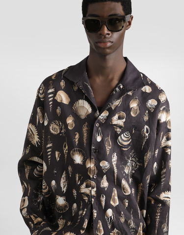 Skjorta Dolce & Gabbana Dolce & Gabbana Oversized Linen Canvas Shell-Print Shirt Svart | G5NK0TFP4NSHM5PI, 3