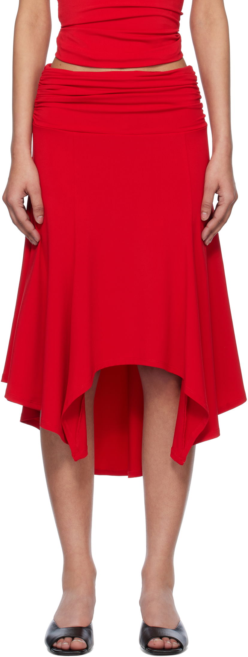 Kjol GUIZIO Guizio Soffiano High-Low Midi Skirt Röd | S25328K012