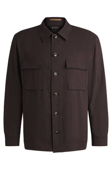 Skjorta BOSS BOSS Relaxed-Fit Overshirt Linen Blend with Wool Brun | 50539503