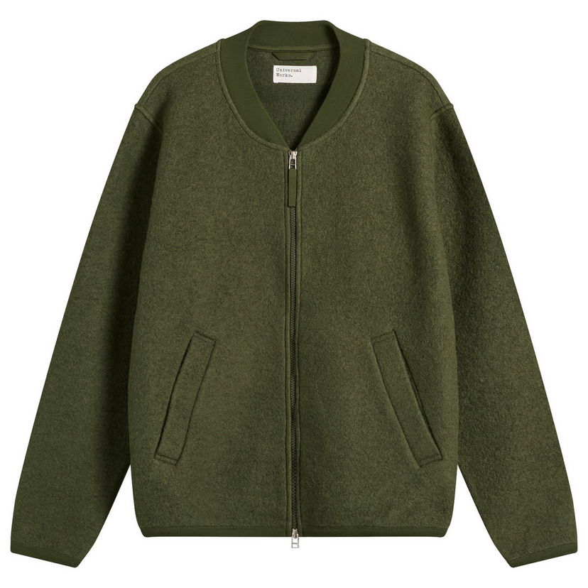 Bomberjacka Universal Works Universal Works Wool Fleece Zip Bomber Jacket Grön | 00018-OLV