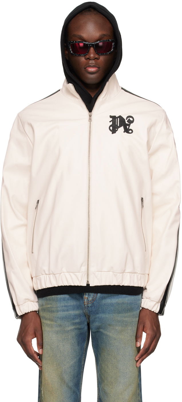 Jacka Palm Angels Embroidered Leather Jacket Vit | PMJA023R24LEA0010310