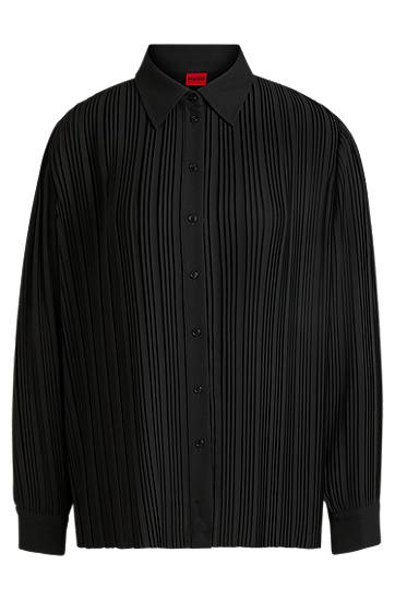 Skjorta BOSS Plissé Crepe Regular-Fit Blouse Svart | 50524203, 0