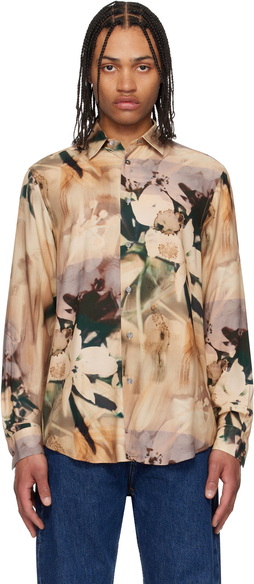Skjorta Paul Smith Paul Smith Viscose Painted Photograph Print Shirt Beige | M1R-901U-P02653