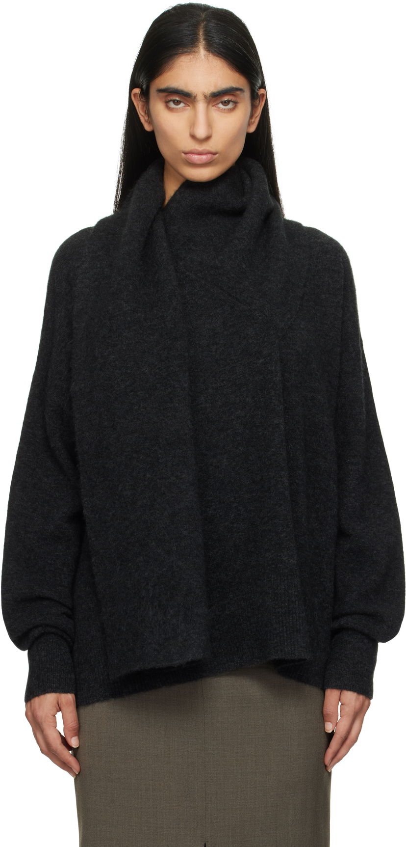 Sweater TOTEME TOTEME Draped Scarf Knit Sweater Grå | 244-WRT0368-YA0099