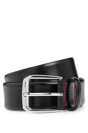Bälten BOSS Italian-leather belt with branded buckle Svart | 50522498