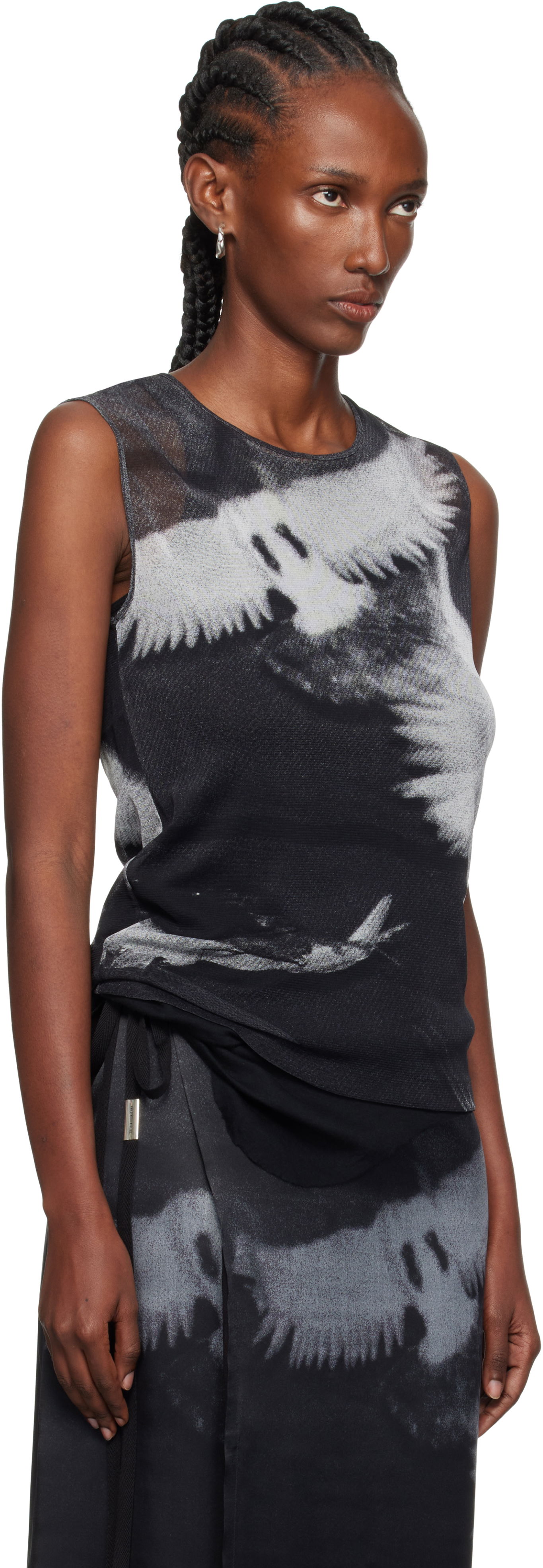 Linne Ann Demeulemeester Ann Demeulemeester Doves Printed Tulle Tank Top Svart | 2520-W-JTO05-FA657-D0097, 1