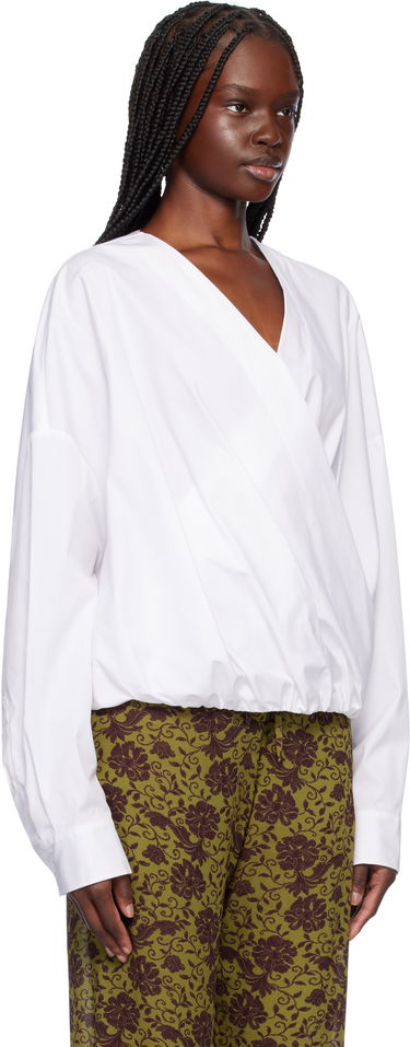 Skjorta Dries Van Noten Dries Van Noten Twisted V-Neck Blouse Vit | 251-010715-1466, 1