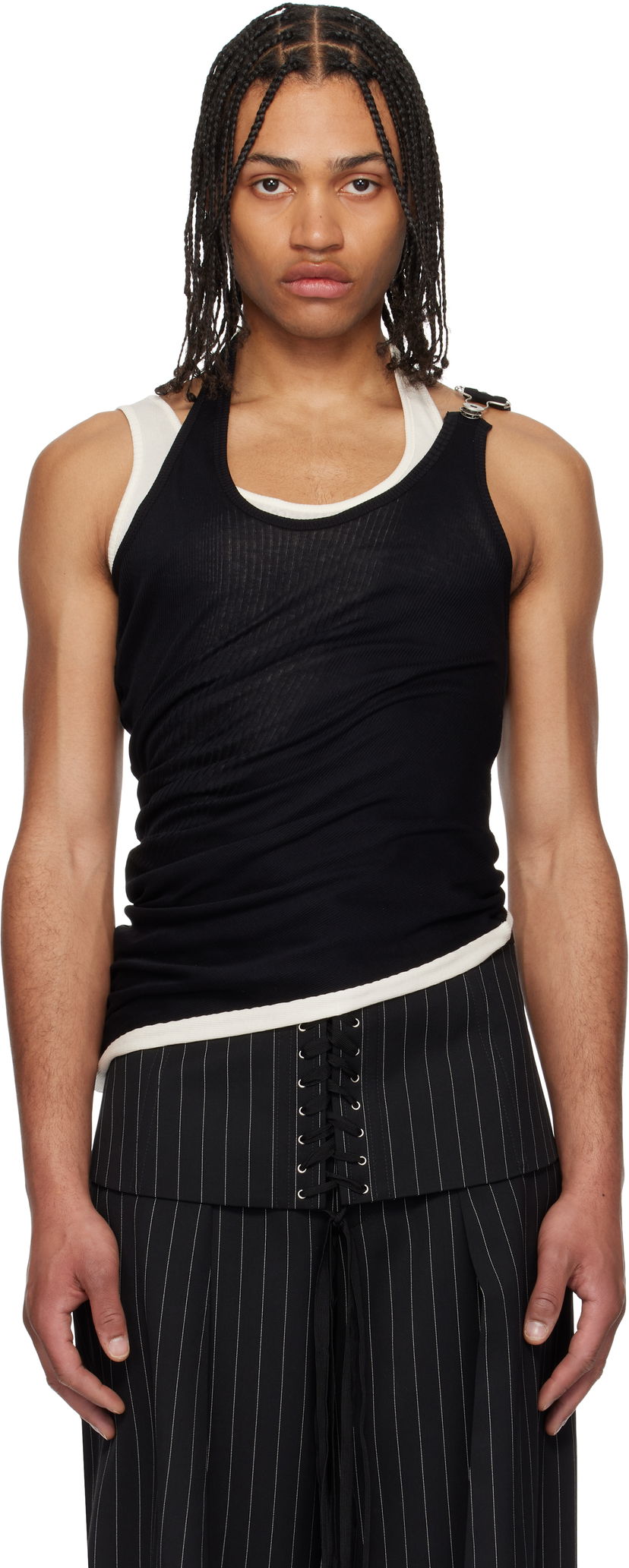 Linne Jean Paul Gaultier Jean Paul Gaultier 'The Red Draped Double' Tank Top Svart | 25/34-F-DB053-J092-0003