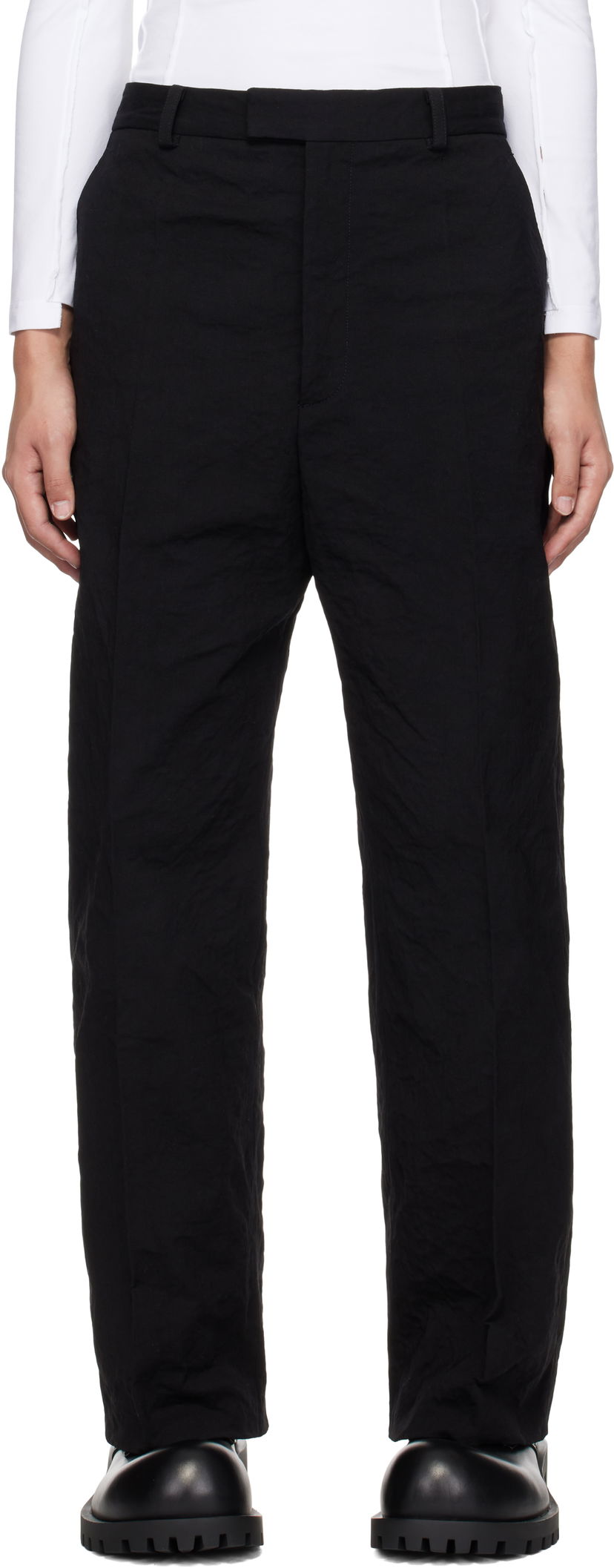 Byxor VETEMENTS Vetements Metalized Wrinkled Tailored Trousers Svart | UA66PA110B