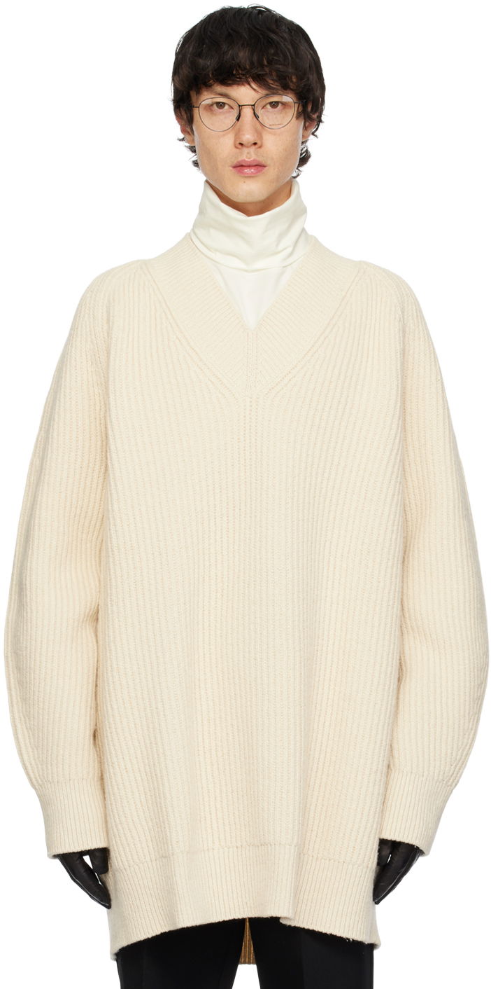 Sweater Jil Sander V-Neck Sweater Vit | J22GP0192_J14698, 0