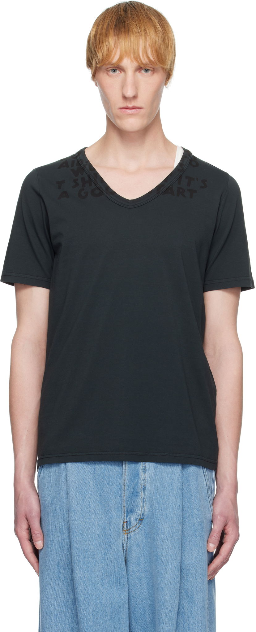 T-shirt Maison Margiela MM6 Maison Margiela V-Neck Jersey T-Shirt Svart | SH2GC0022 M20115