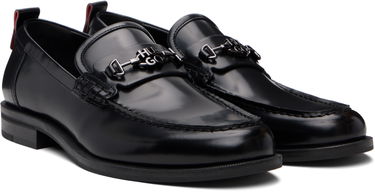 Kläder och accessoarer BOSS Stacked-Logo Bit Leather Loafers Svart | 50548574, 4