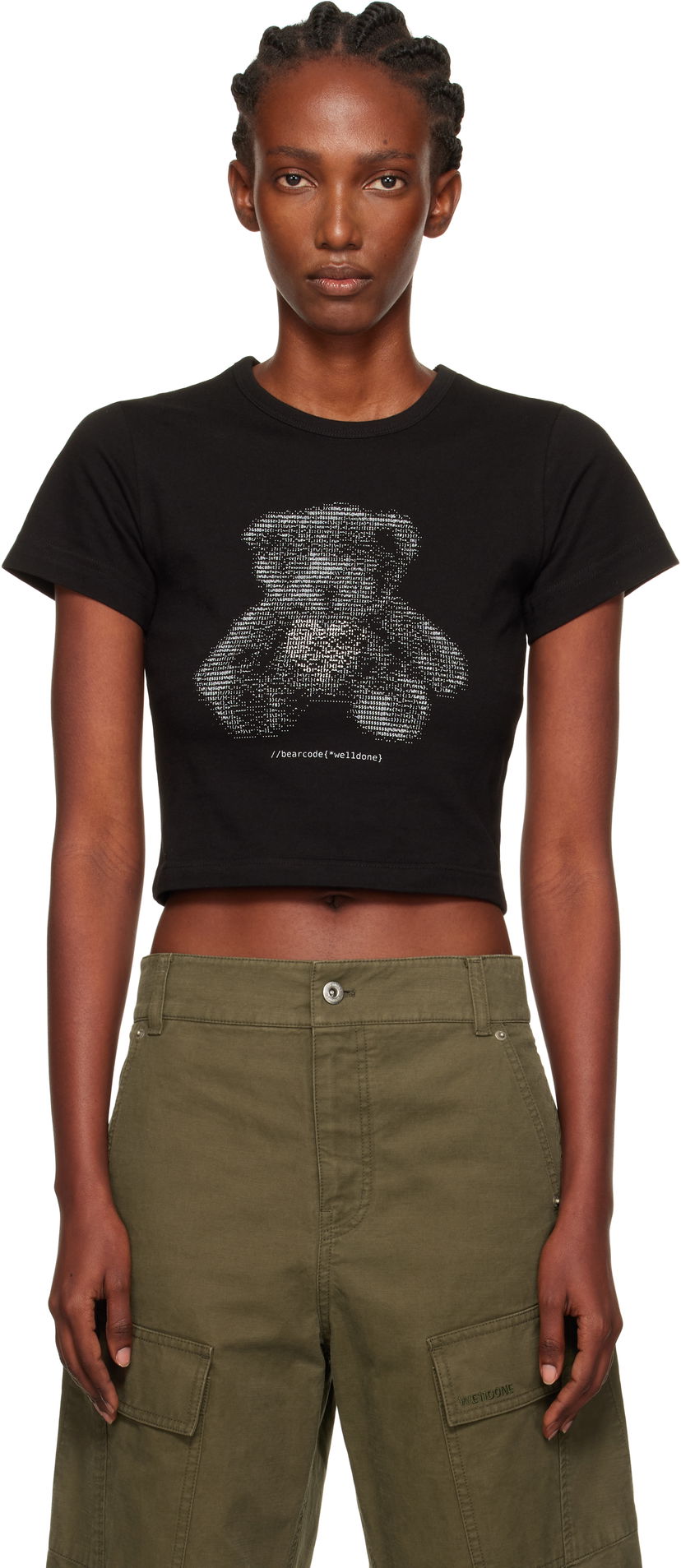 T-shirt We11done We11done Code Teddy Cropped T-Shirt Svart | WD-TT2-25-770-W-BK