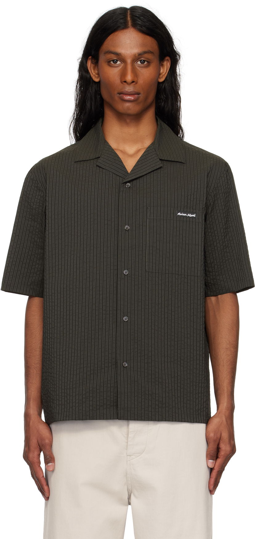 Skjorta MAISON KITSUNÉ Maison Kitsuné Resort Pinstripe Shirt Grön | OM00421WC5032
